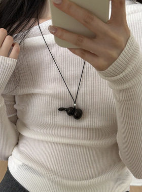 槐序HX【葫芦系列】925纯银檀木葫芦项链女新中式古风黑绳毛衣链