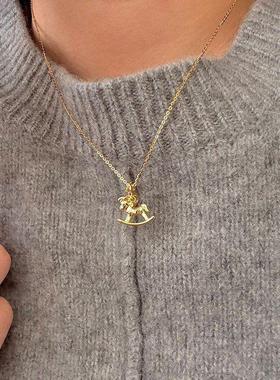 槐序HX【爱心摇摇马】925纯银锆石木马项链女甜美生肖马年锁骨链