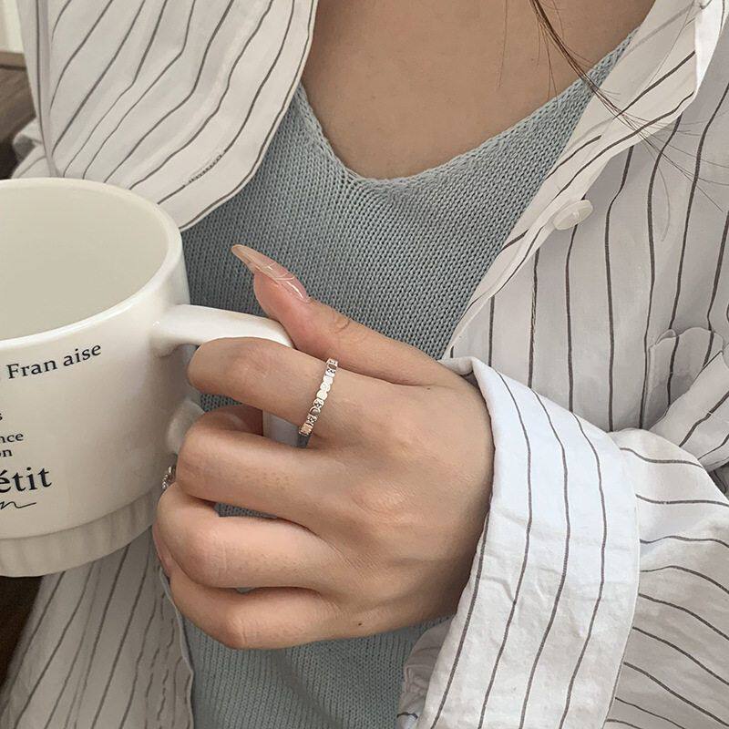 槐序HX 925纯银肌理纹方块戒指女 小红书博主同款冷淡风开口指环