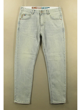 牛仔裤男32码弹力修身小脚薄款补丁长裤子全新品*X208/05503-03