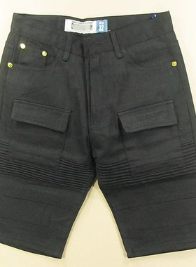 牛仔中裤五分裤男美式黑色多兜涂层重工机车潮牌*A000/5382*09