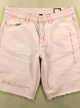 牛仔中裤五分裤男纯棉修身绣花补丁短裤夏款全新品*L209/59532-04