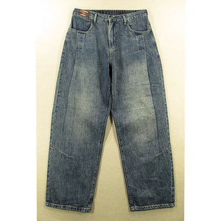 9584 牛仔裤 高腰松紧E406 复古慵懒风嘻哈滑板阔腿裤 男美式