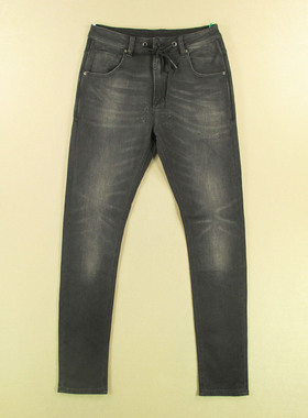 针织牛仔裤男32码弹力修身小脚裤黑灰加长外单长裤B209/98506-02