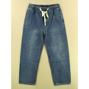 男美式 0581 慵懒风阔腿裤 松紧腰复古宽松直筒C404 新款 牛仔裤