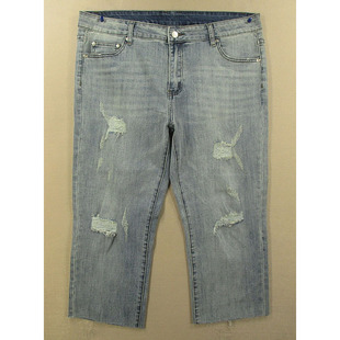 大码 外单弹力破洞高腰特价 包邮 牛仔裤 98053 女34码 Y201 九分裤