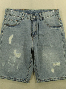 牛仔中裤五分裤男29码破洞乞丐款短裤夏款全新品D104/38531-19