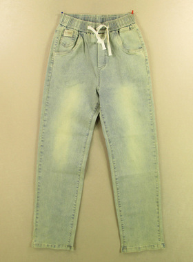 牛仔裤男28码欧版复古做旧松紧腰弹力修身直筒裤长裤O307/6804-03