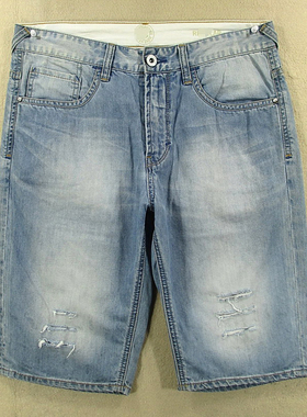 12-5904/W209*牛仔裤中裤男30码欧版薄款怀旧复古破洞修身五分裤