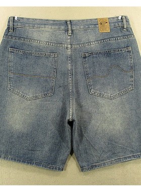 牛仔中裤五分裤男美式无弹宽松高腰直筒休闲复古包邮F303/5586*01