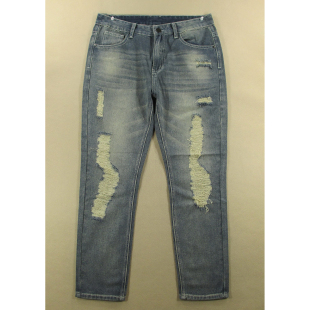 朋克破洞复古锥形高腰修身 欧版 小脚长裤 C108 牛仔裤 7510 男32码