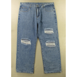 牛仔裤 K102 男38码 阔腿裤 外单KHCO 复古宽松破洞大码 0905