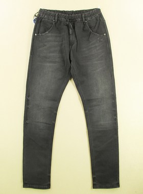 牛仔裤男32码针织弹力修身小脚松紧腰加长黑长裤子C201/68502-07