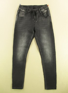 牛仔裤男31码针织黑色弹力修身小脚松紧腰长裤子C201/68502-09