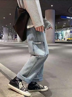 牛仔裤男多兜工装港风潮纯棉ins裤宽松阔腿老爹裤C408/68583*03