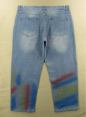 07-68608/P204*牛仔裤男36码涂彩嘻哈宽松复古OS滑板裤老爹裤KHCO