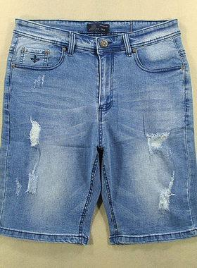 牛仔中裤五分裤男破洞弹力修身短裤夏款全新品*L209/59532-10
