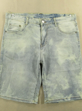 牛仔中裤五分裤男33码弹力花洗水短裤夏款全新品D104/38531-05