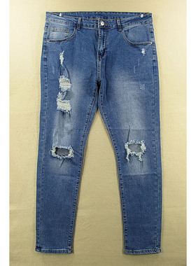 13*6983/V308牛仔裤男欧版朋克破洞潮牌弹力紧身小脚KHCO包邮