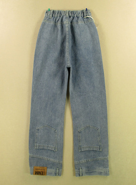 牛仔裤女24/25码阔腿裤松紧腰反穿错觉特款设计复古Q202/3802-16