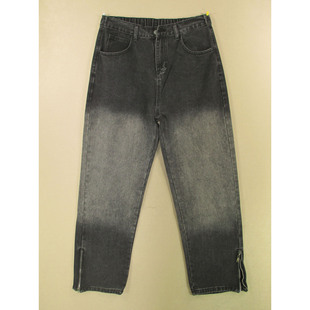 男33码 98504 宽松老爹裤 子A209 变色拉链开衩松紧腰长裤 牛仔裤