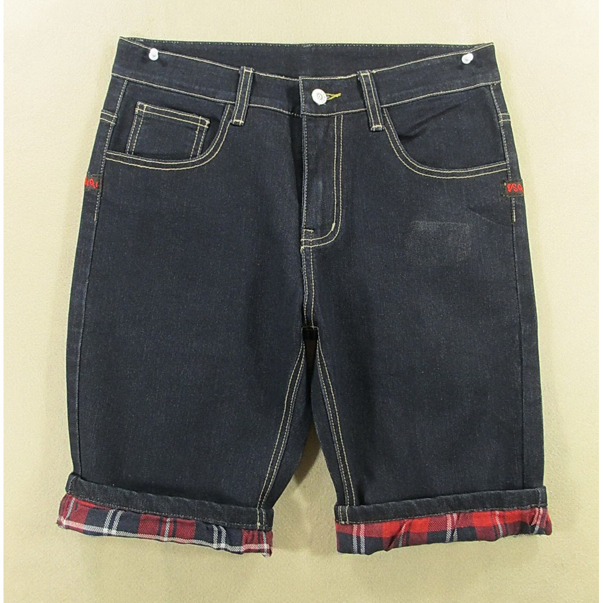 牛仔中裤五分裤男30码弹力修身补丁短裤夏款全新品R107/38533-08