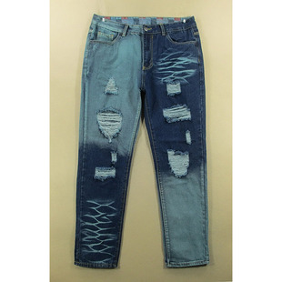 破洞变色深浅长裤 锥形小脚裤 子全新品 S104 牛仔裤 8502 男32码