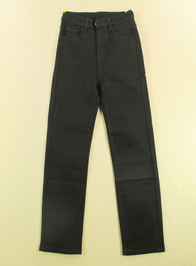 牛仔裤女24码小码黑色抓绒加厚弹力高腰宽松直筒W203/98551-05