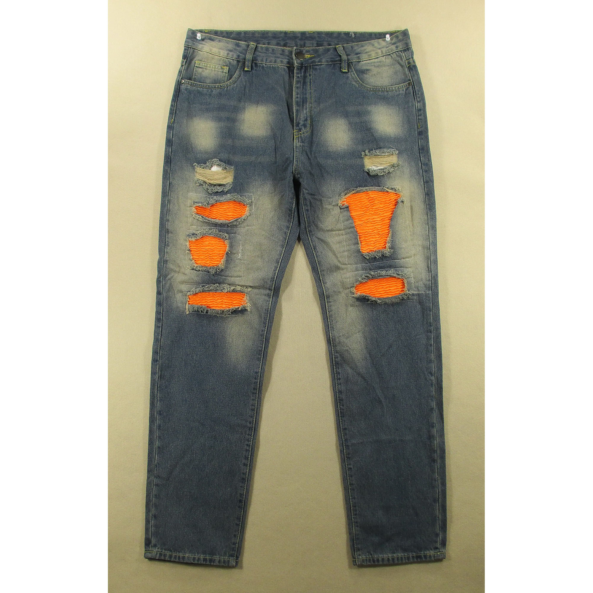 牛仔裤男36码欧版破洞补丁高腰显瘦潮萝卜老爹哈伦裤C109/7511-07