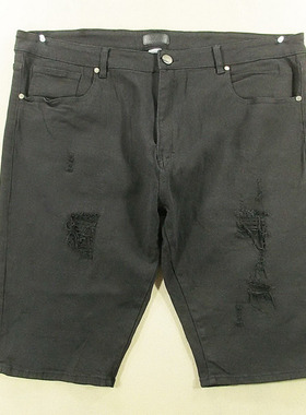 牛仔中裤五分裤男42码黑色弹力加大码假破洞夏全新R107/38533-02