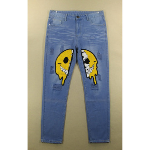 朋克破洞贴布锥形高腰修身 欧版 小脚长裤 W303 牛仔裤 7505 男32码