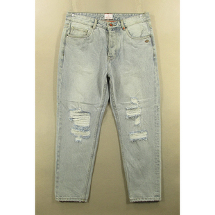 外单长裤 纯棉破洞锥形小脚裤 子全新品 I203 牛仔裤 05504 男32码