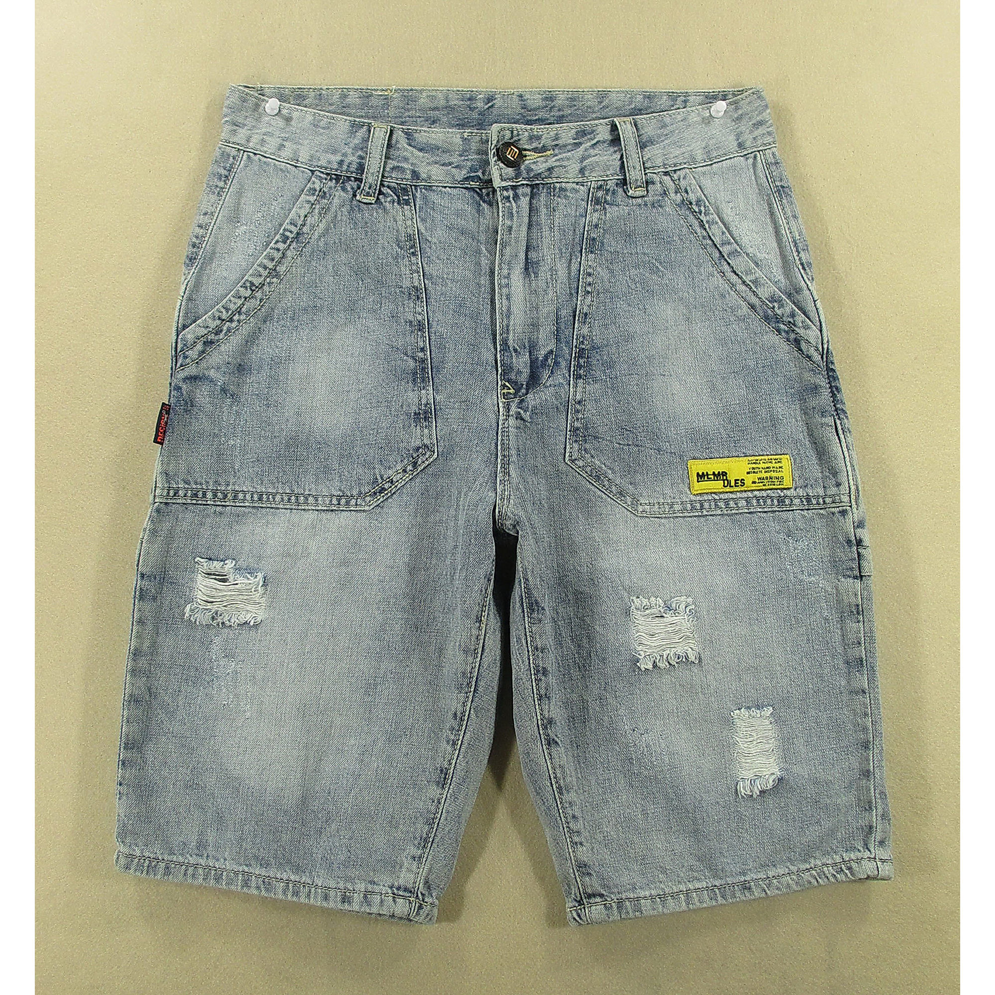 牛仔中裤五分裤男29码欧版复古破洞低腰修身短裤夏款L203/7512-02