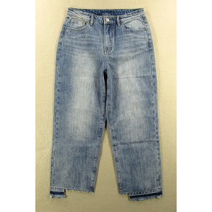 68281 牛仔裤 E102 抓绒加厚高腰宽松阔腿直筒九分裤 女秋冬款