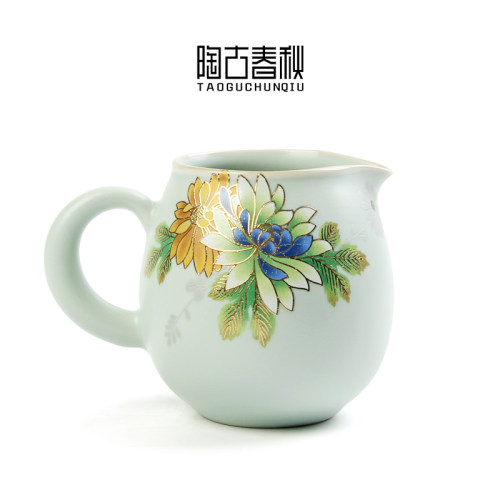 创新立体趴花公道杯汝瓷开片日式