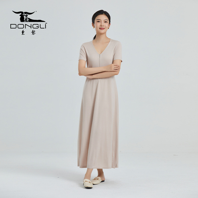 东黎春夏精纺V领拉链连衣裙