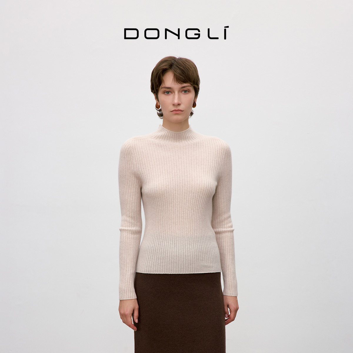 东黎小山羊绒抽条针织羊绒打底衫