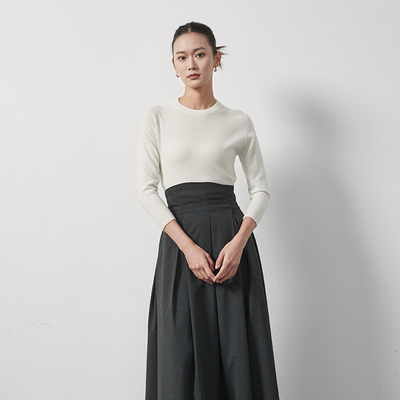 东黎七分袖套头圆领针织羊绒衫