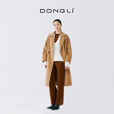 东黎山羊绒翻领一粒扣羊绒大衣