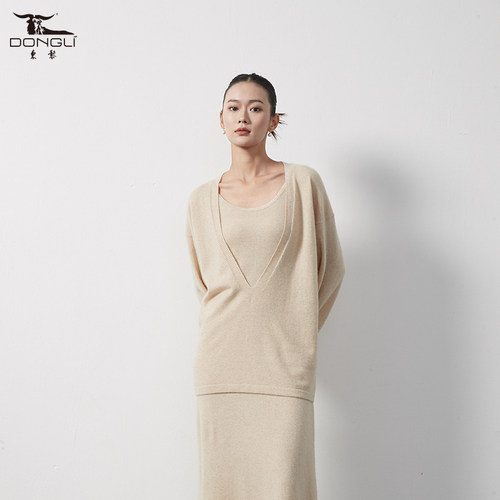 东黎山羊绒长袖套头衫V领休闲