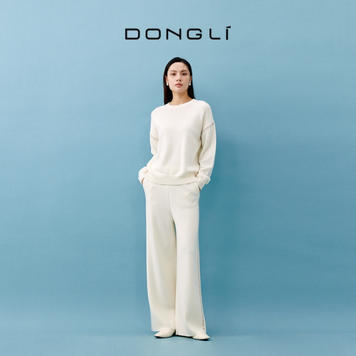 东黎纯羊绒贝壳绣毛衣针织套头衫