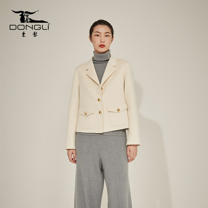 东黎 溯源款 小山羊绒秋冬小翻领双面绒短款女士优雅休闲大衣3322