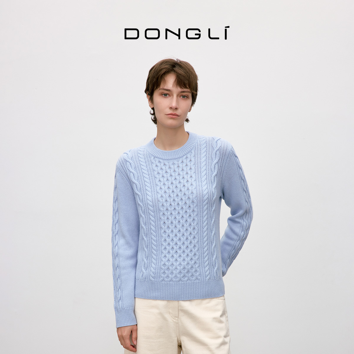 东黎山羊绒时尚绞花针织羊绒套衫