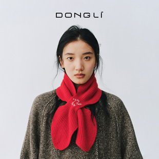 东黎 山羊绒 2026年春季新年红手绣糖果围巾女成人/儿童围脖 5692