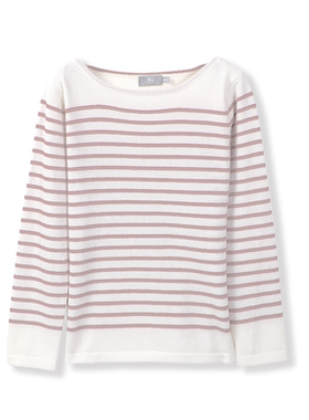 东黎•山羊绒 女士秋冬针织条纹宽肩圆领长袖羊绒衫百搭撞色3254