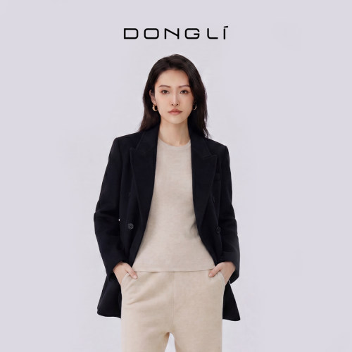 东黎戗驳领西服款双面羊绒大衣女