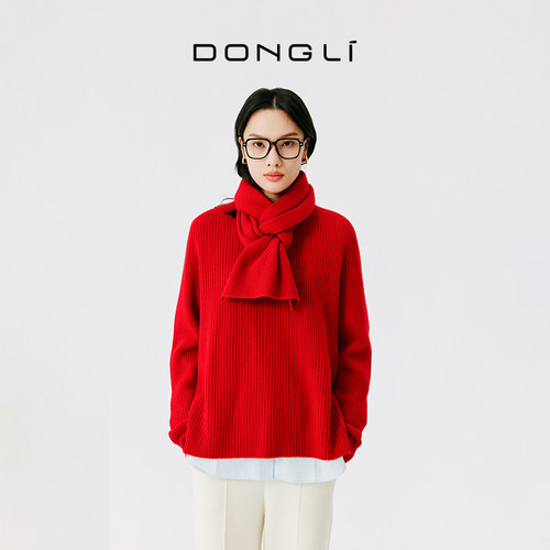 东黎山羊绒V领羊绒衫围巾2件套