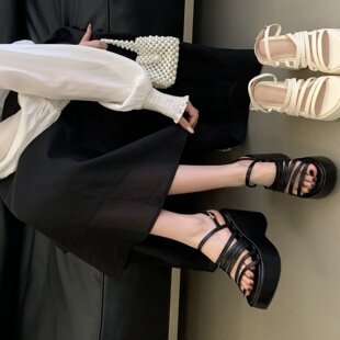 超高跟坡跟防水台百搭罗马鞋 夏季 女2026新款 露趾厚底松糕仙女凉鞋