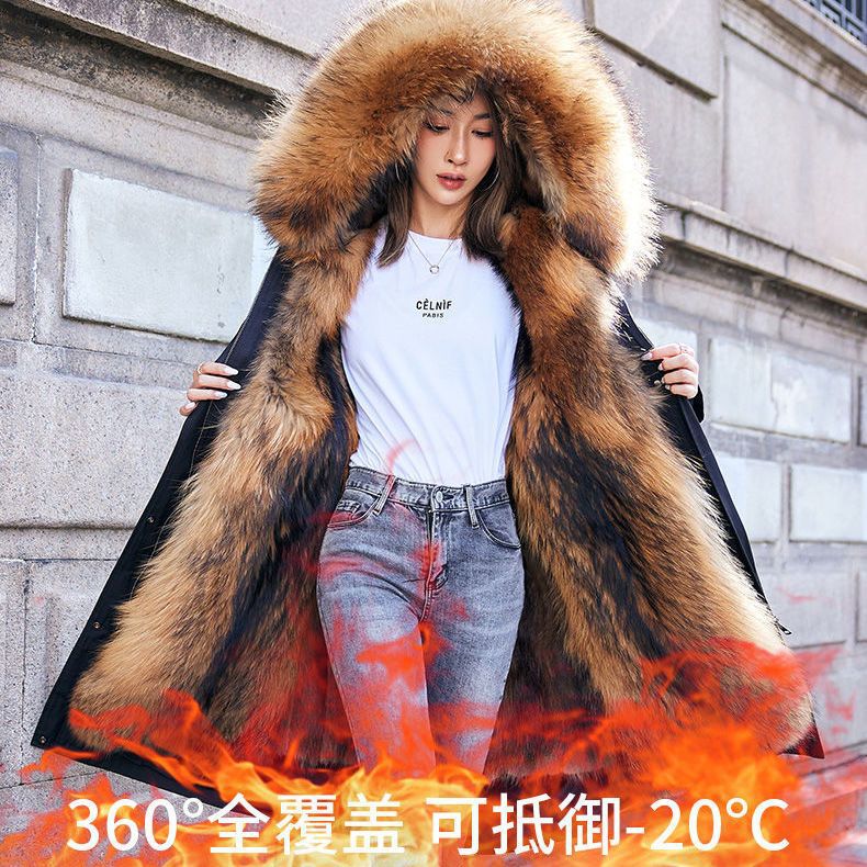 2025冬新过膝长款派克服女貉子毛内胆可拆卸皮外套大衣反季处理