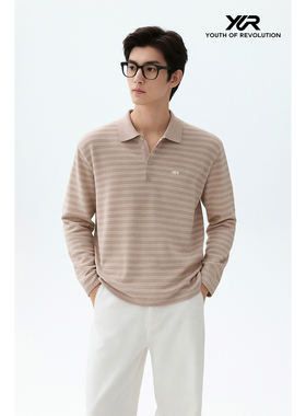 Sorona美式针织条纹长袖POLO衫男士春秋款宽松基础款百搭上衣